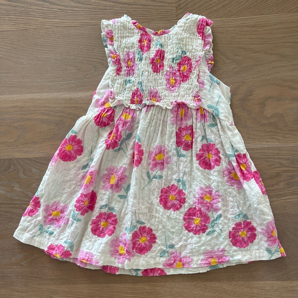 Zara Pink and White Smocked Sundress with Flutter Sleeves